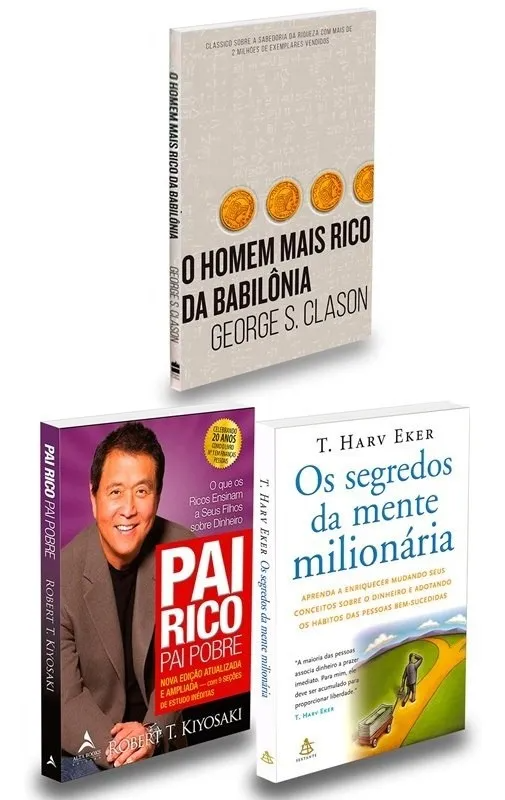 A bundle of books including 'Rich Dad Poor Dad'.
